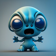 Cute 3D Blue Alien Cartoon Character