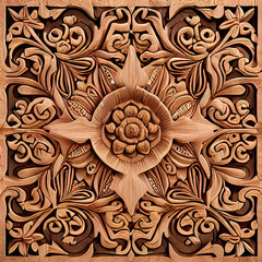 Fototapeta na wymiar Vibrant Wooden Floral Texture Engraved for Decorative Sculptures.