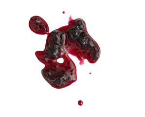 Abstract liquid stain of sweet black currant jam or sauce isolated on transparent background, top...