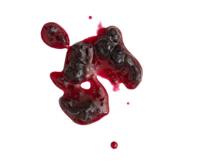 Abstract liquid stain of sweet black currant jam or sauce isolated on transparent background, top view, PNG
