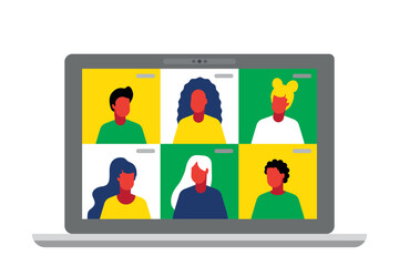 group of people on videoconference. people in the colors of the Brazilian flag. video call with brazilians. e-learning in Brazil. Brazilian family. Learning Portuguese language online. consultation