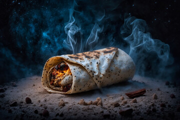 tasty grilled smoking burrito - obrazy, fototapety, plakaty