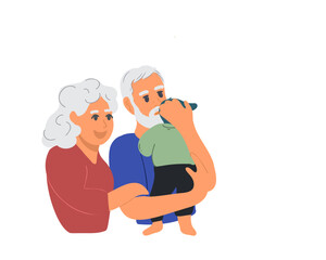 Old woman and man with a child in their arms. Vector illustration
