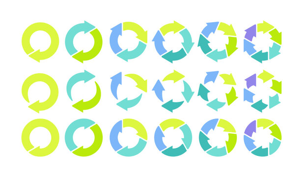循環・回転・リサイクルのイメージに使える角丸の円形矢印・サークル図セット