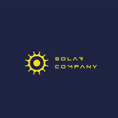 Technology solar energy company logo design illustration. Modern flat minimalist color yellow sun shape symbol vector.Isolated background.