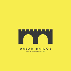 Urban bridge logo design illustration. Curved bridge building silhouette creative symbol. vector monument building construction. Isolated background.