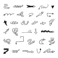 Vector set of hand drawn arrows, elements for presentation