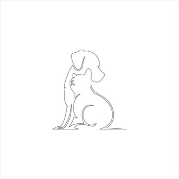 Simple line hand drawn dog and cat vector