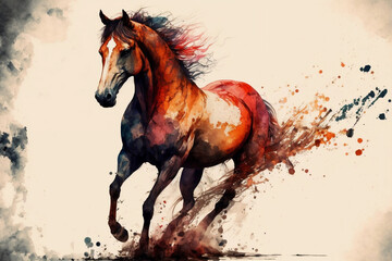 Brown Horse Watercolor Painting, Generative AI