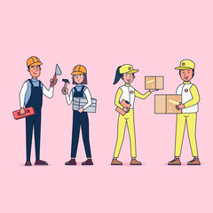 Collection of big set isolated various occupations or profession people wearing professional uniform, flat vector illustration.