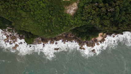 Aerial view of fantastic sea waves and cliffs, Indonesia