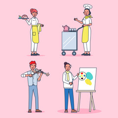 Collection of big set isolated various occupations or profession people wearing professional uniform, flat vector illustration.