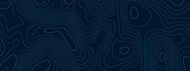 Blue wavy abstract topographic map contour, lines Pattern background. Topographic map and landscape terrain texture grid. Wavy banner and color geometric form. Vector illustration.