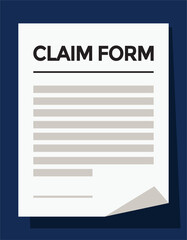 claim form, on paper, blue background, vector illustration 