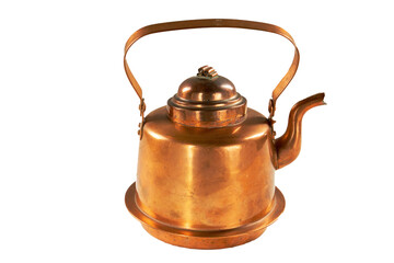 Old copper teapot covered with patina.Isolate on a white background