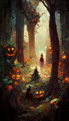 halloween style forest changeable costume theme art illustration Generative AI Content by Midjourney