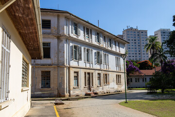 Fototapeta na wymiar Parque Vicentina Aranha, in Sao Jose dos Campos, Brazil. Chapel and Old Sanatorium.