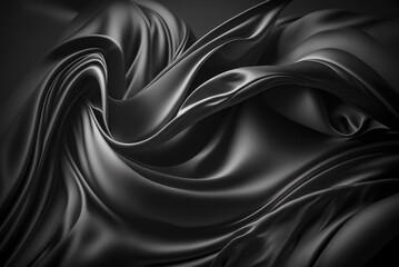 Fototapeta premium Abstract shiny black silk of cloth, dark background. Generative AI