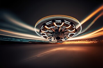 drone flying on high speed blurred motion creative light trails generative art Generative AI