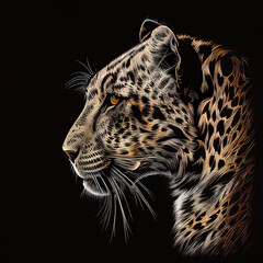 Leopard Dark Background. Generative AI.