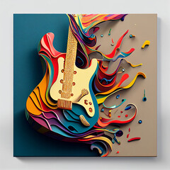 colorful melted paint illustration guitar Generative AI technology,