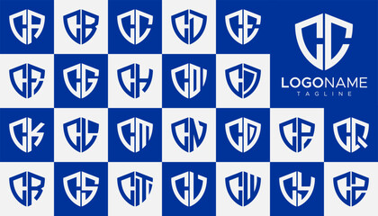 Modern line security shield initial C CC letter logo design set