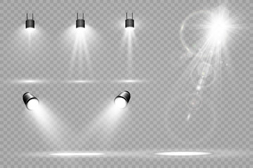White scene on with spotlights. Vector illustration.
