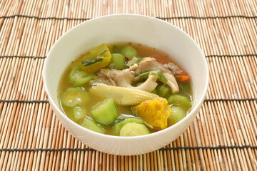 spicy boiled spicy mixed vegetable curry soup on bowl
