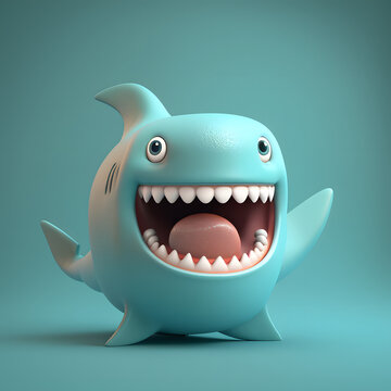 Cute Cartoon Shark Character 3D Rendered