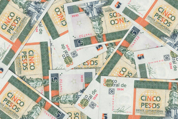 Currency of Cuba. Cuban pesos. Macro view of Cuba paper money. Close-up Cuba money