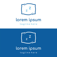 Bed and sleep logo template creative design, with pillow,zzz, clock, moon and stars.