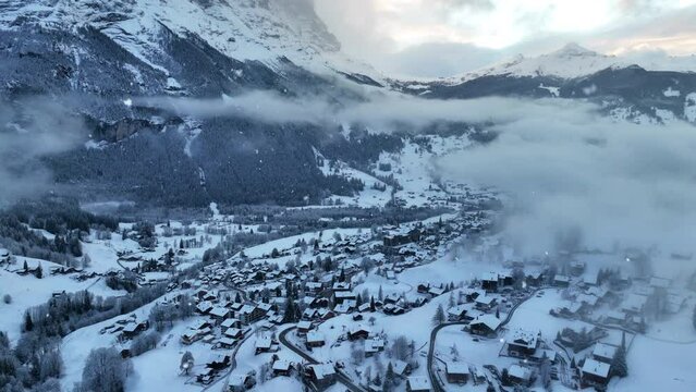 Grindelwald of the Alps Mountains in winter, Switzerland. Famous Eiger and Jungfrau mountain.