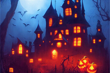 halloween spooky castle illustration Generative AI Content by Midjourney