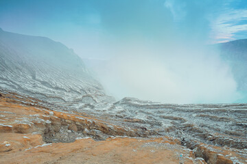 Scenery from Kawah Ijen mountain sulphur crater in Banyuwangi, Indonesia.