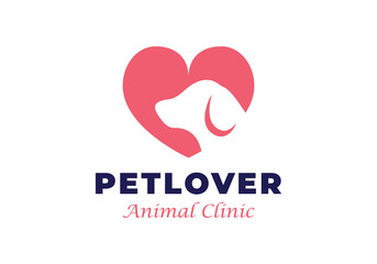 Dog and heart suitable for pet grooming, pet-friendly logo.