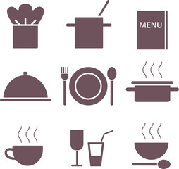 Brown restaurant silhouette icons - 567382157