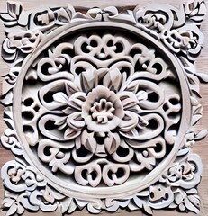 Vibrant Floral Motifs in Ornamented Wooden Engravings.