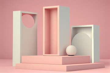 3D empty podium display. Pastel pink background. product presentation, with abstract heart
