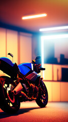 motorcycle in the garage colorful illustration generative ai
