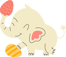 Cute cartoon elephant carry easter eggs flat icon