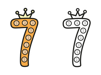 Seven - coloring. Vector hand drawn illustration isolated on white background