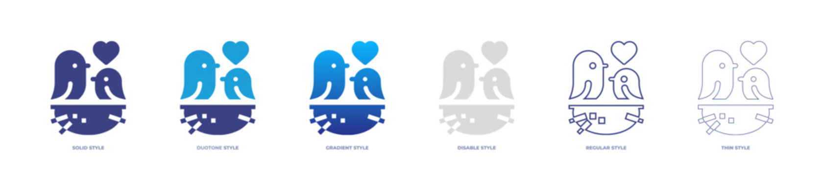 Bird couple icon set full style. Solid, disable, gradient, duotone, regular, thin. Vector illustration and transparent icon.