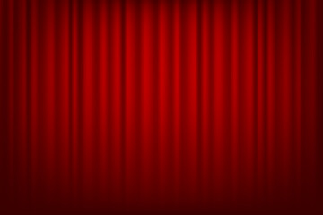 Closed silky luxury Curtain stage. Backlight spotlight. Theatrical curtains. Opera stage. Vector illustration.