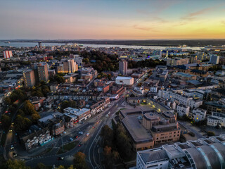 Fototapeta na wymiar Southampton The Avenue, Drone Aerial Shot with DJI Mini 3 Pro Drone evening sunset,