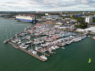 Fototapeta na wymiar Southampton Boat Show, drone shot of the site. Aerial View, Drone Shot. Mini 3 Pro