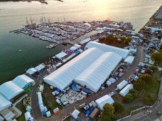 Southampton Boat Show, drone shot of the site. Aerial View, Drone Shot. Mini 3 Pro - obrazy, fototapety, plakaty