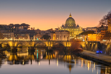 Naklejka na ściany i meble St. Peter's Basilica in Vatican City on the Tiber River through Rome, Italy
