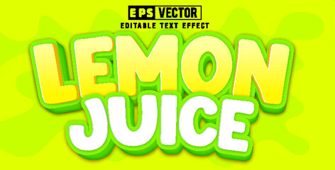 Lemon juice 3d editable text effect vector template