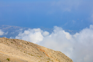 View from the top of Mount Tahtali of Antalya province in Turkey. Popular tourist spot for sightseeing and skydiving
