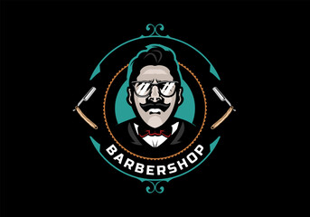 Barber Shop Retro Emblems in art deco style. Stylish barber logo templates.